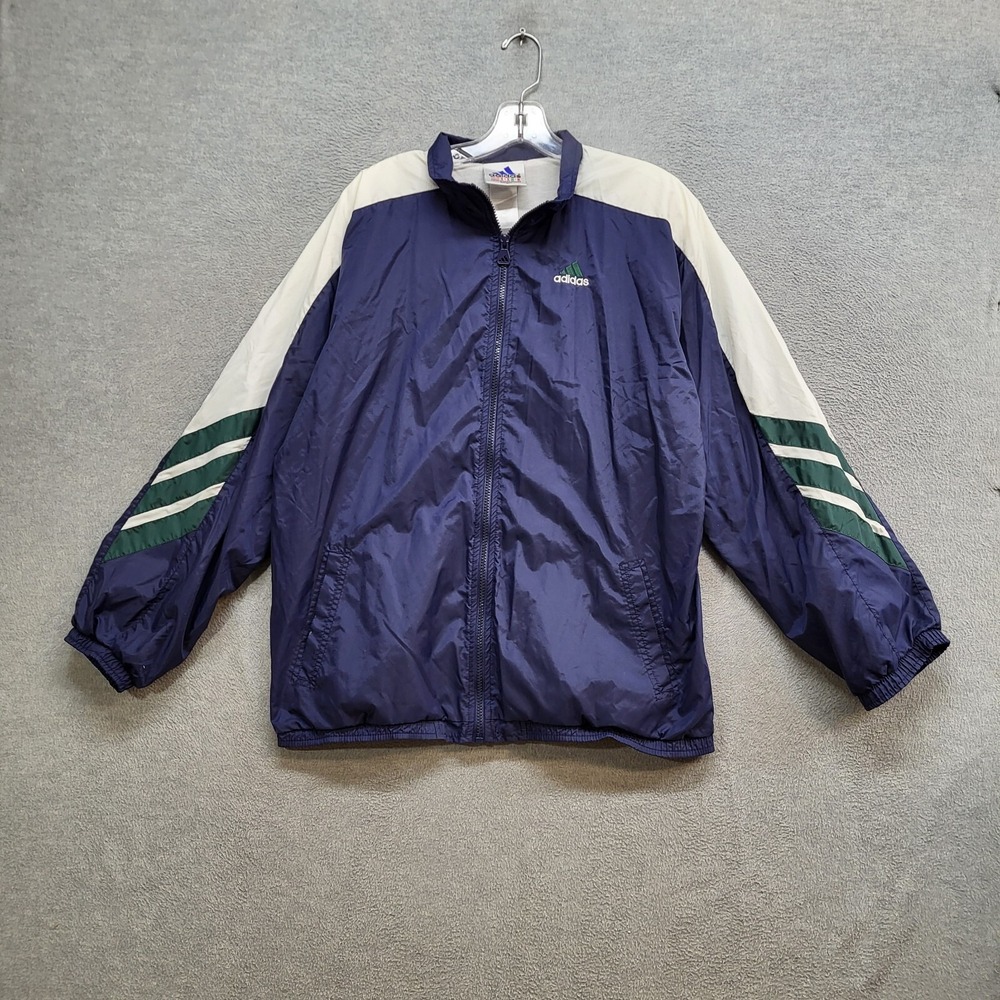 VINTAGE Adidas Men Jacket XL Blue 90s Windbreaker‎ Logo Embroidered Full Zip